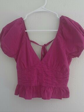 NWT Sim & Sam Pink Puff Sleeve Peplum Top